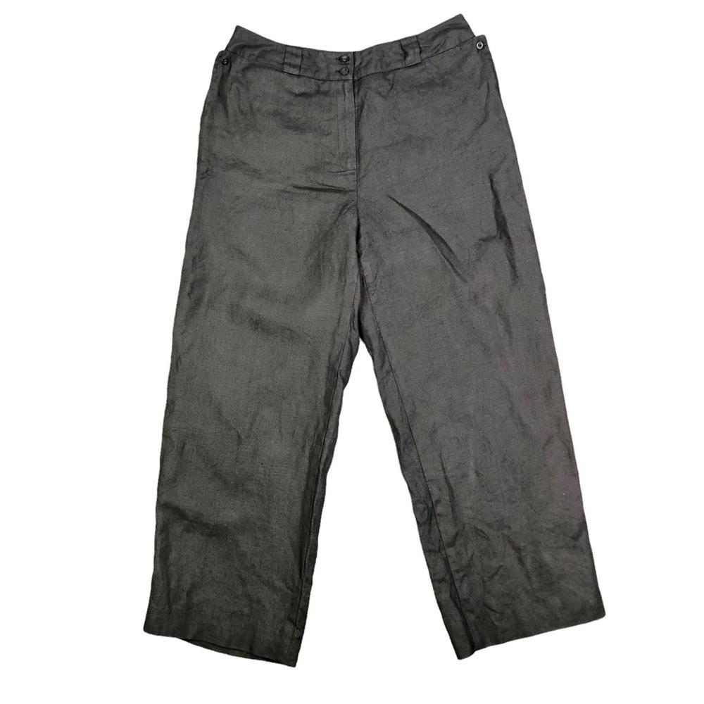 Talbots Irish linen wide leg pants sailor side buttons black 6